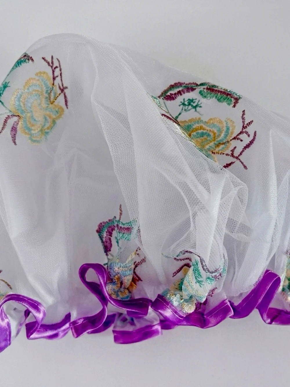 Coquette Couture Lavender Embroidered Shower Cap – White/Purple – NWT